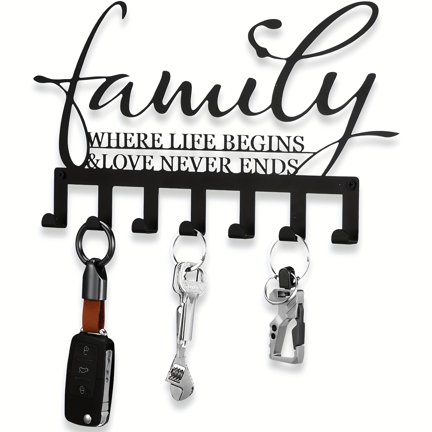 TEMU Black Metal Key Holder With Screws And Anchors, Wall-mounted Key Organizer For Entryway, Kitchen, Home Decor - 1.1