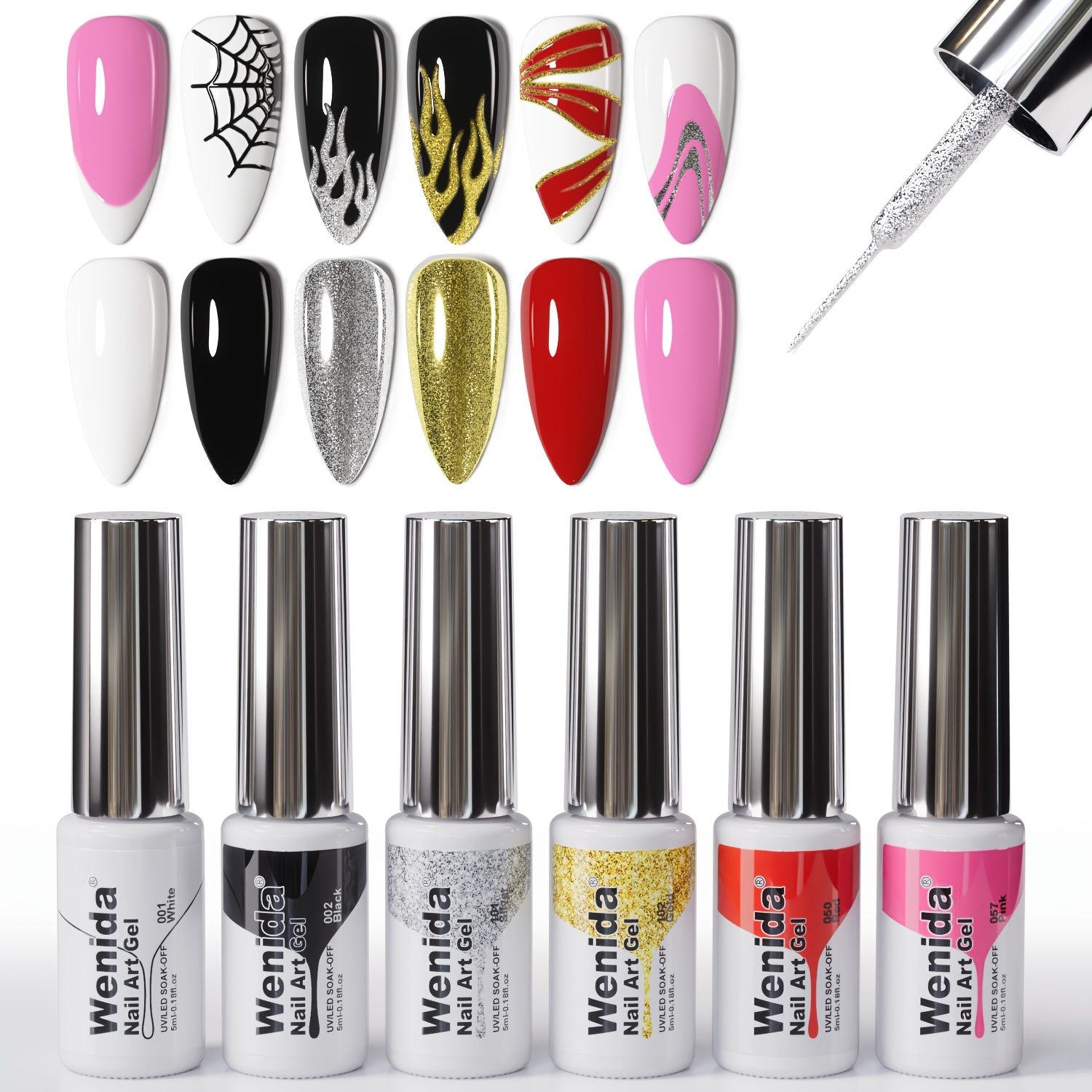 6 colors   gel nail polish set gel polish with nail art brushes soak off nail art pen liner for line pulling nail art polish with thin brush long lasting gel paint for nails perfect gifts for women diy nail art enthusiasts