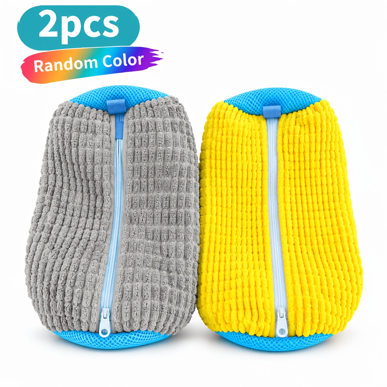 TEMU 2pcs Sacs à chaussures 360° de couleur aléatoire avec fermeture à glissière sécurisée, sacs de lavage pour baskets et chaussures lavables en