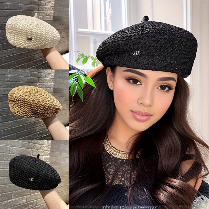 

Breathable Beret Hat For Women, Spring/summer Hollow-out Structured Painter Cap, Japanese Style Casual All-match, Face-slimming Fashion Beret, Trendy Accessory