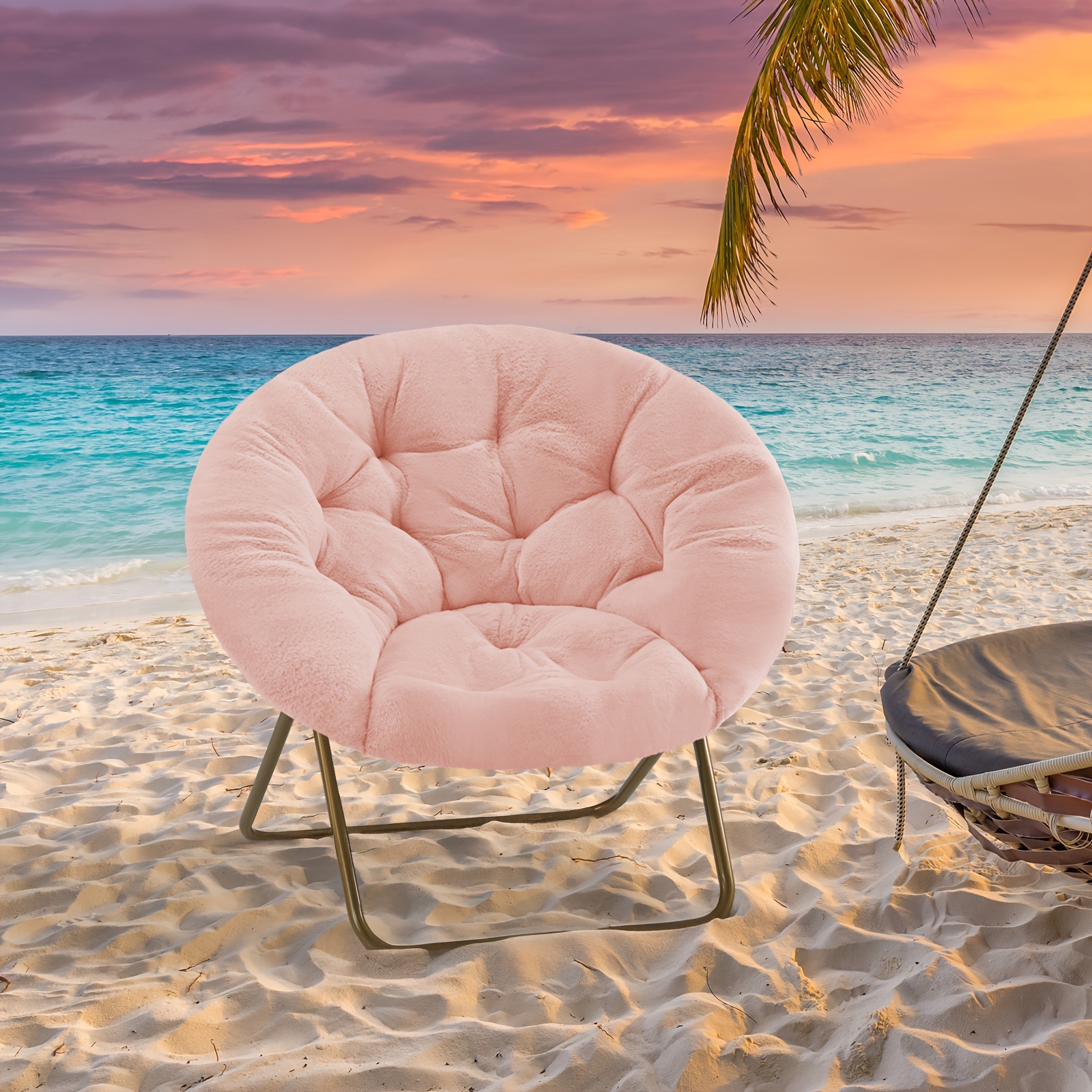 

Elegant Pink Plush Outdoor Folding Chair - Soft, Cozy Moon Chair With Metal Frame & Sponge Padding - Ideal For Beach, Camping, & Office Use - Easy-clean, Polished - Gift For Her