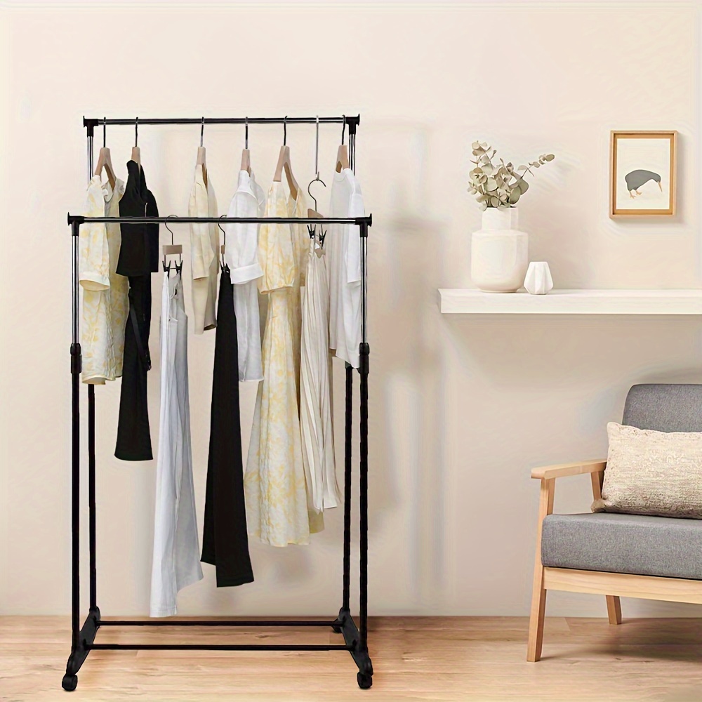 

Clothes , Retractable Clothes , Double Rod 4 Removable Castors, For Storing Clothes, Shoes, , Etc., Up To 170cm