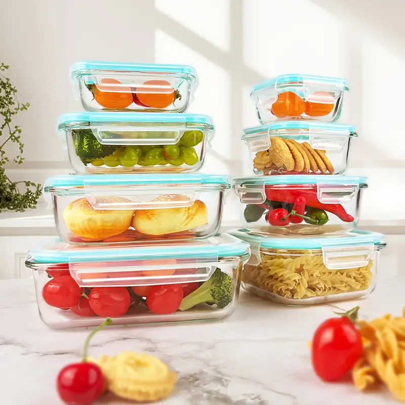 8 glass food storage containers airtight leak proof microwave oven freezer dishwasher safe bpa free stain resistant easy with lids for meal prep bento boxes kitchen organization modern kitchenware bpafree material Product details 0