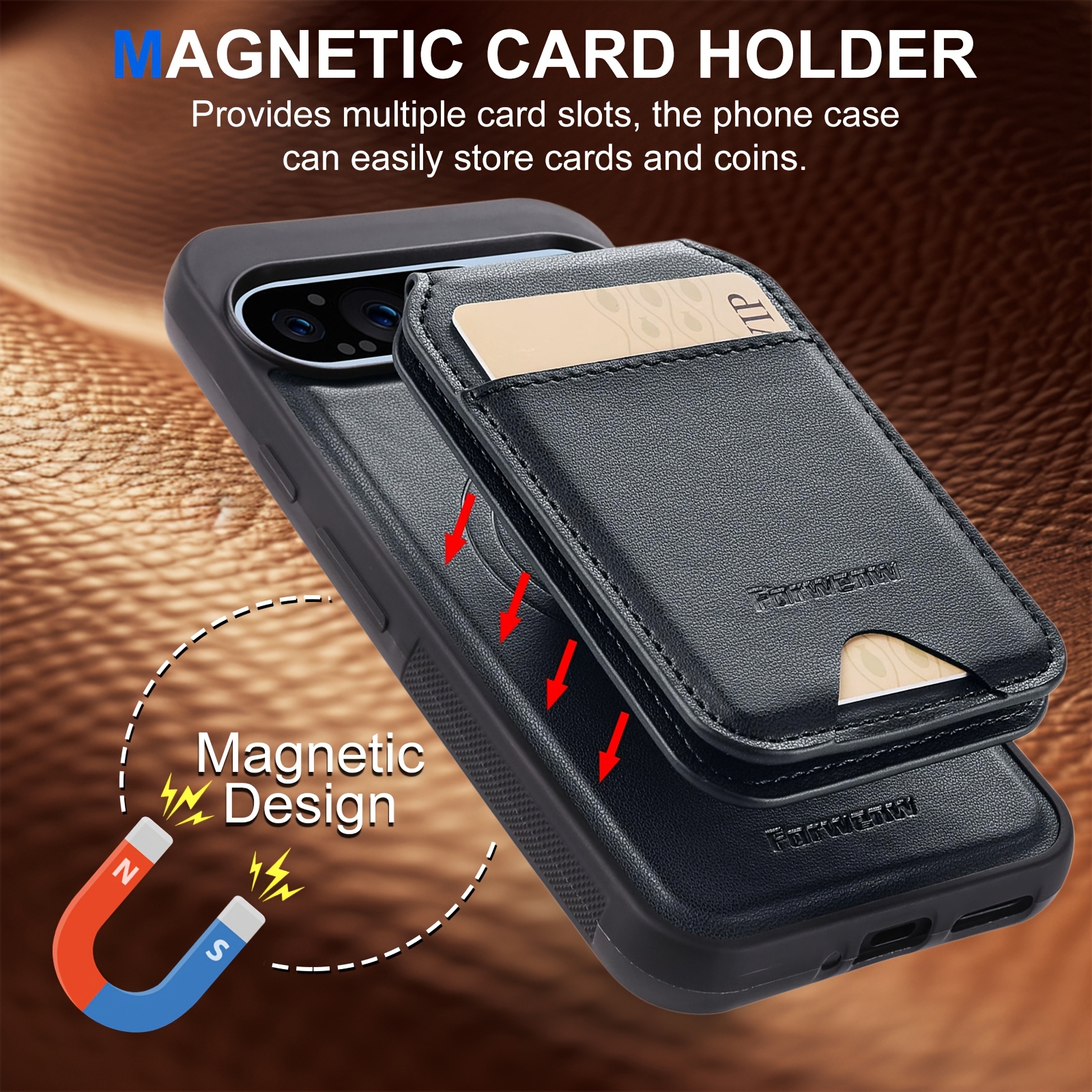Custodia Portafoglio Per Google Pixel 7, Pelle PU Con Supporto E 8 Slot Carte, Magnetica E Rimovibile, Colore Caffè