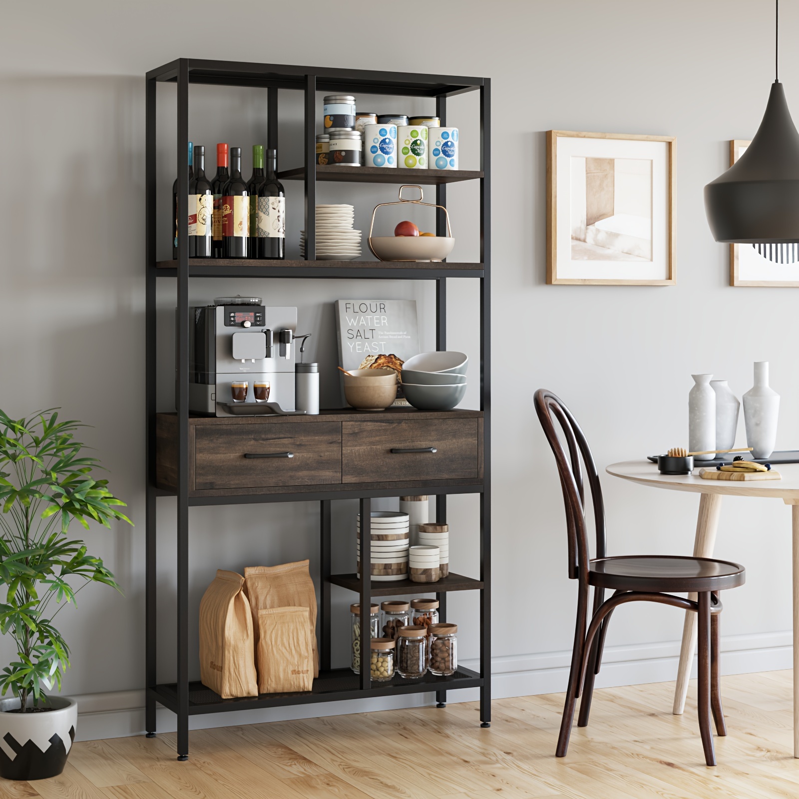 Kealive Bookcase, 5-tiers Standing Bookshelf With 2 Drawers, Storage Shelf With Metal Frame For Office, Living Room, Bedroom, Hallway, 30d X 90w X 180h Cm