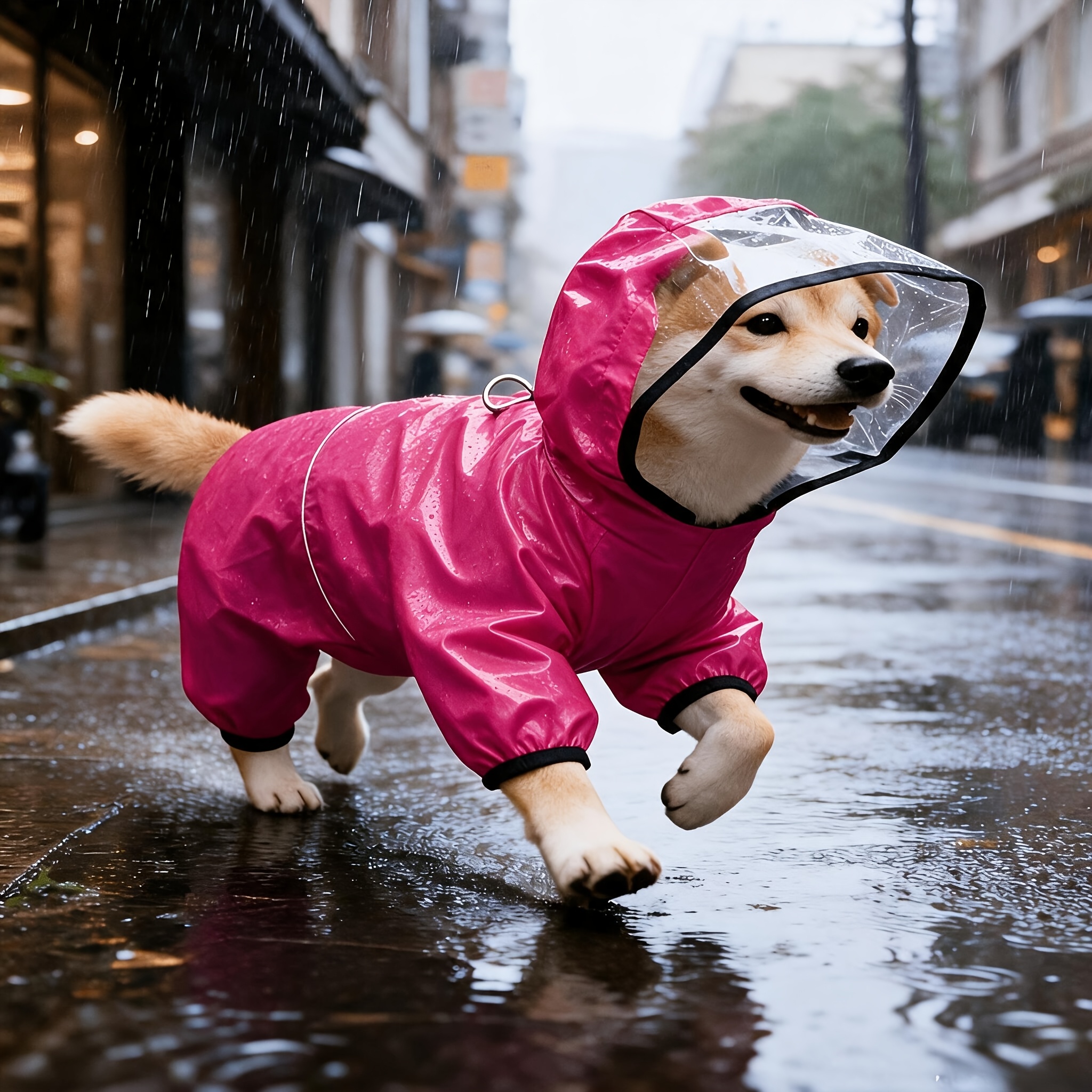 TEMU A Small Dog Raincoat/transparent Rain Cover With A Rain Visor, Four-legged Dog Raincoat/ Reflective Rain Cape For Small To Medium-sized Dogs For