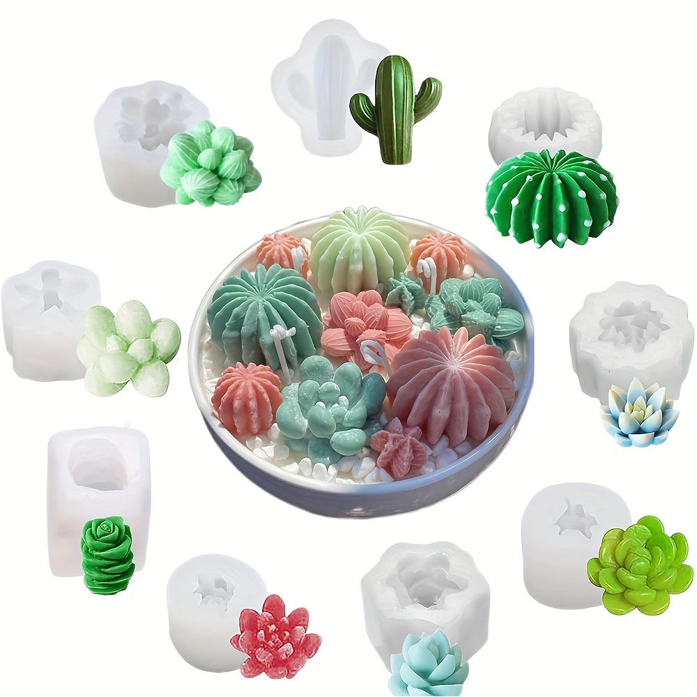 

9 pièces, moules de bougie en Silicone de plantes succulentes, moules en résine de fleur, moules de bougie de Cactus 3D, pour le savon de bougies parfumées de bricolage