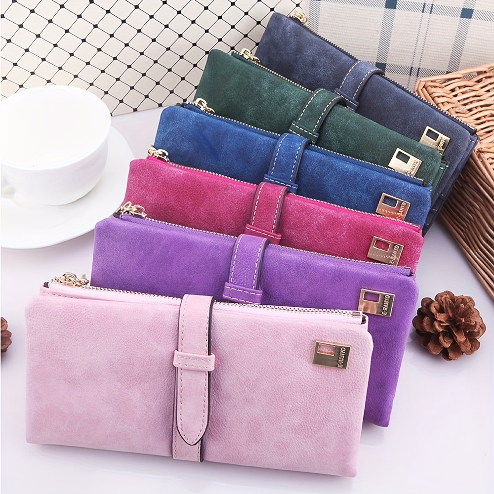 

Solid Color Women Vegan Leather Wallet Clutch Credit Card Holder Organizer Long Handbag With Photo Window