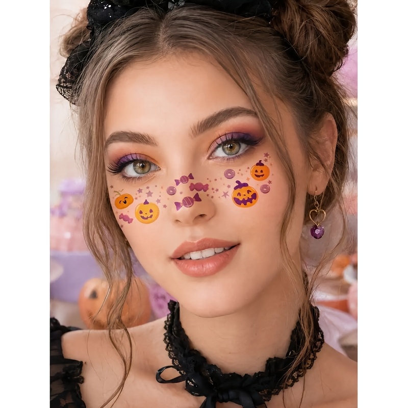TEMU Halloween Freckle Face Stickers, Waterproof And Easy To Remove, Halloween Party Makeup Kit, Cute Temporary Face Tattoo Stickers, Halloween Party