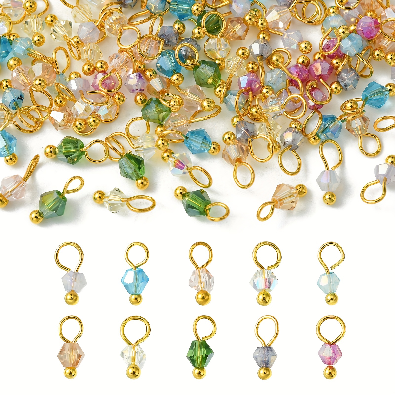Image of 100pcs Bicone Glass Charms With Brass Loops Mixed Dangle Charms For Earring Bracelet Necklace Jewelry Making