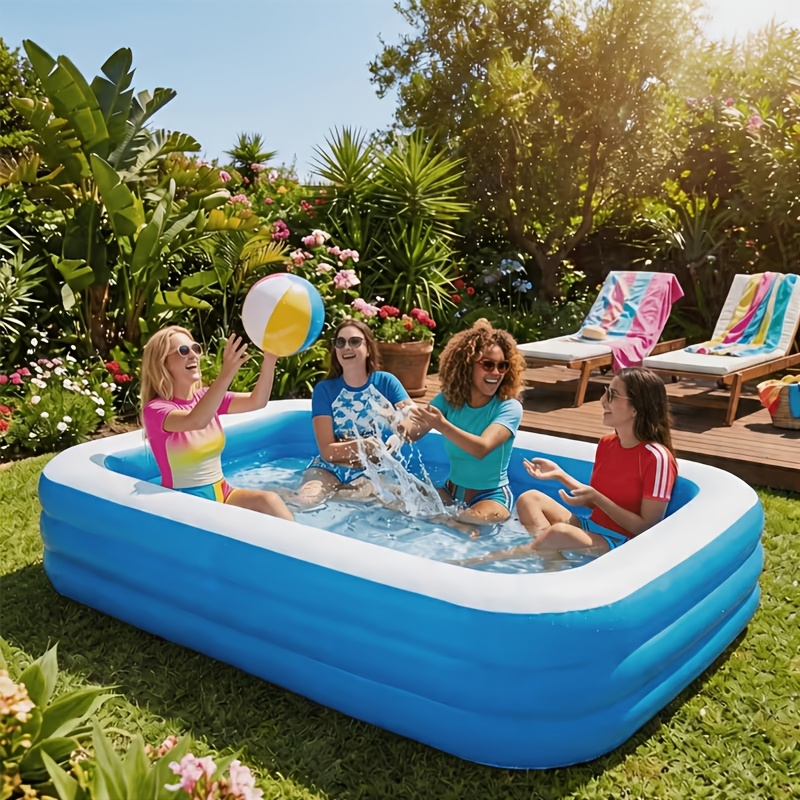 Large Inflatable Pool with Cover Mat for Backyard Relaxation