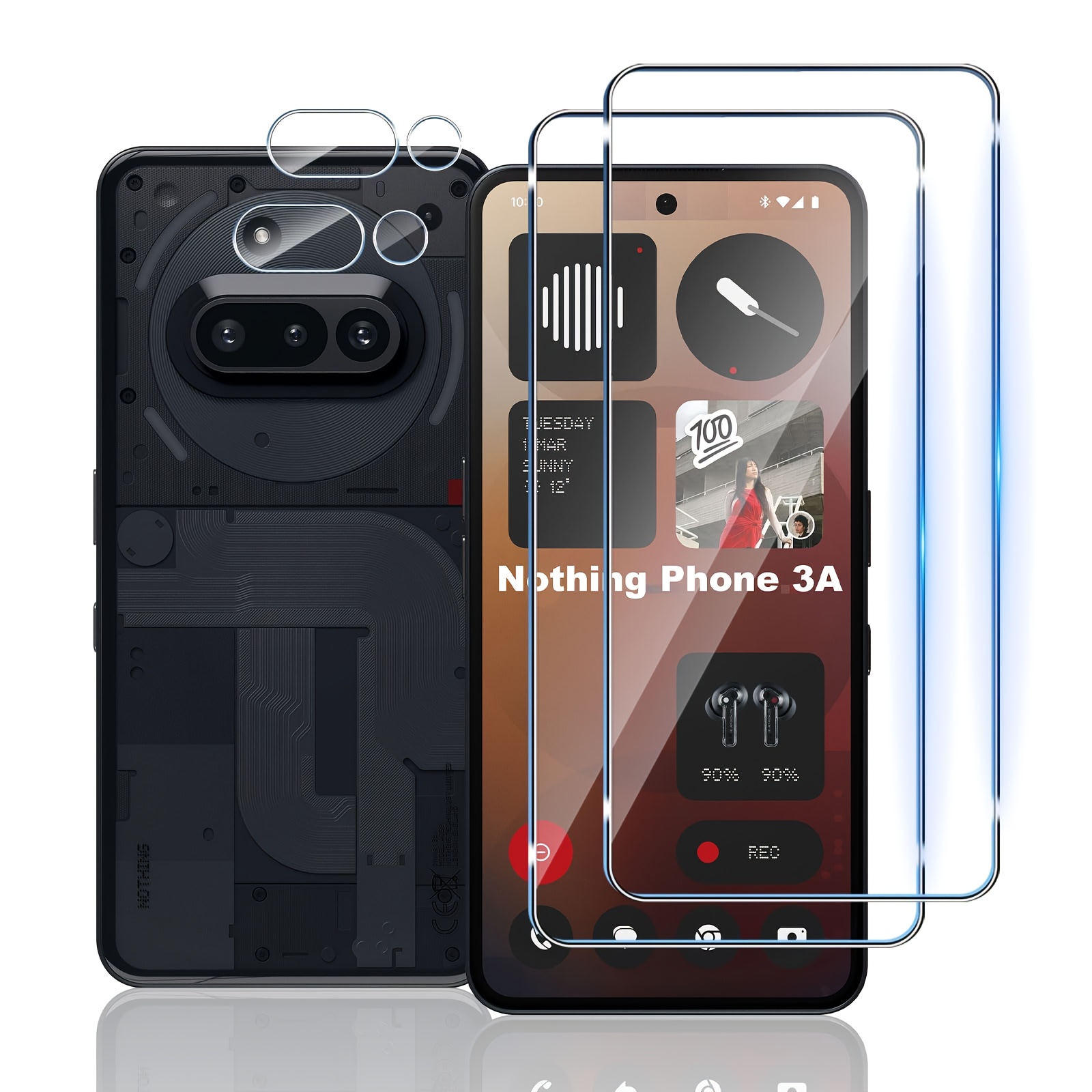 TEMU [4pcs] For Nothing Phone 3a 5g, 2 Screen   2 Lens Tempered Glass, Premium Reinforced Glass, 9h Anti-scratch, , Full-, Anti-fingerprint,