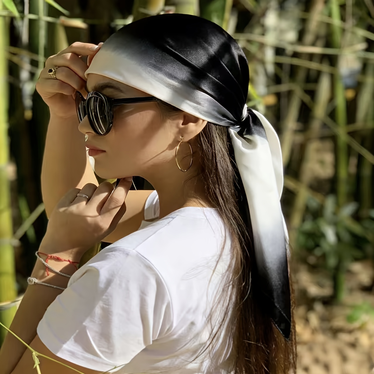 TEMU A 90cm Minimalist Black And White Gradient Color Headscarf, Suitable For Versatile In , Suitable For Personal Use And Gift