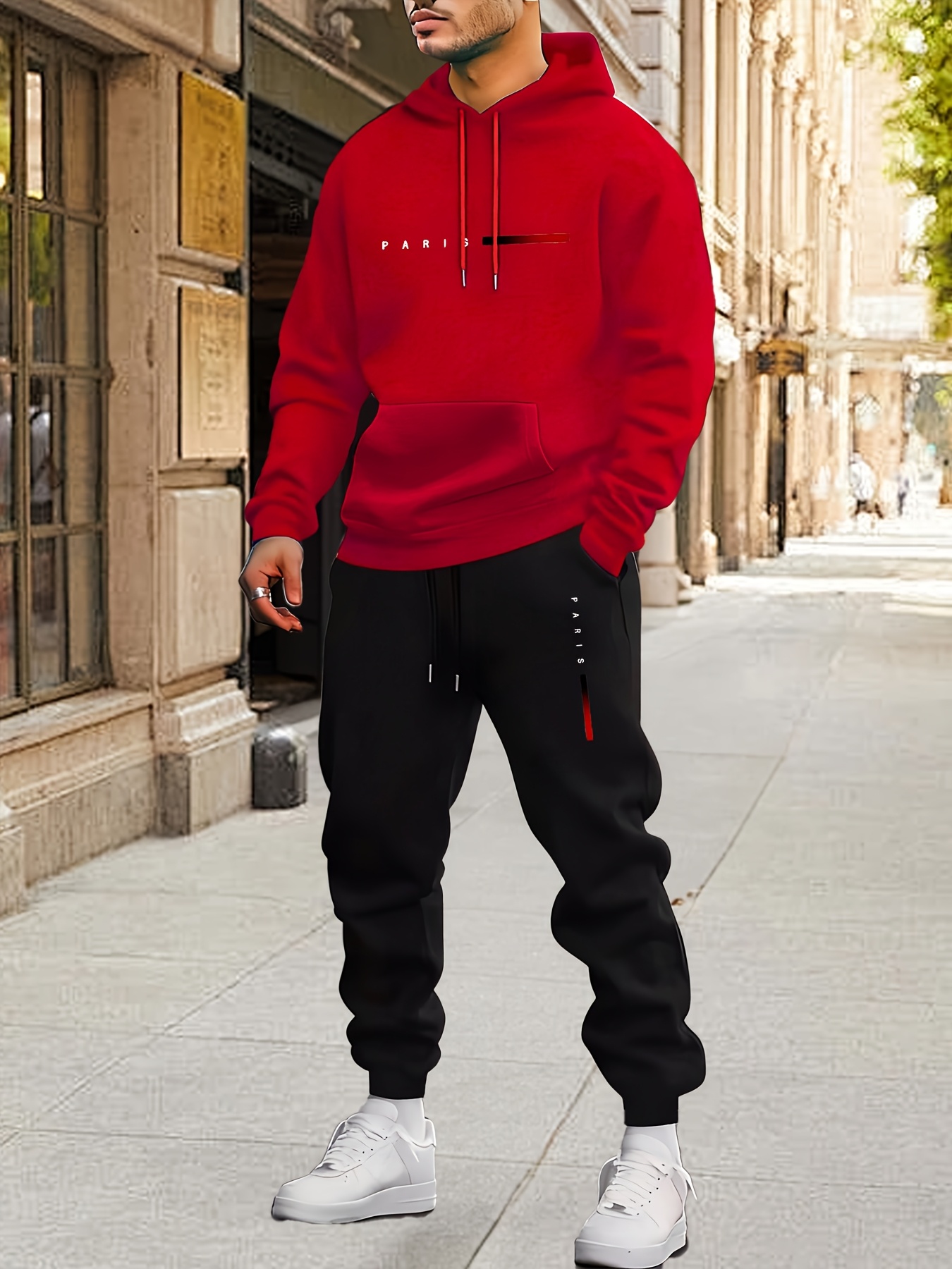 mens 2pcs hooded sweatshirt joggers set paris lettering Temu Romania