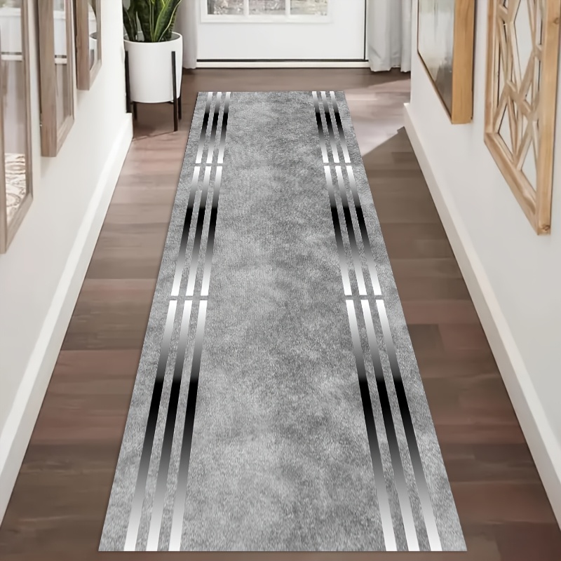 Image of 1pc Water-absorbing And Non-slip Long Carpet, Runner Carpet, Washable And Foldable, Non-slip Backing, Polyester Fiber, Nordic Carpet, Porch, Laundry Room, Home Decoration Room Decoration