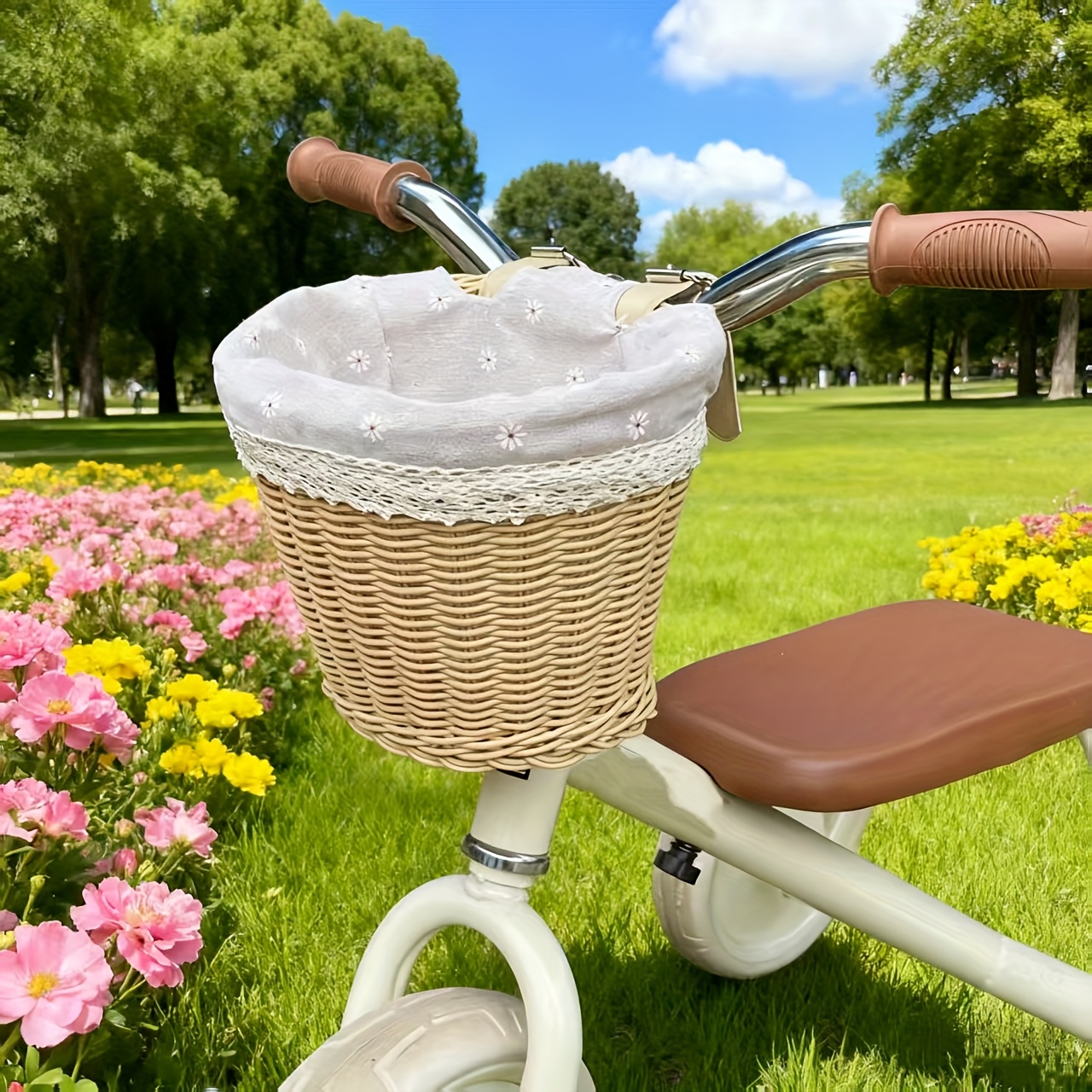 Image of Hand-woven Bicycle Basket With Lining, Rustic-style Bicycle Basket, Durable Commuter Basket, Balance Bike Basket