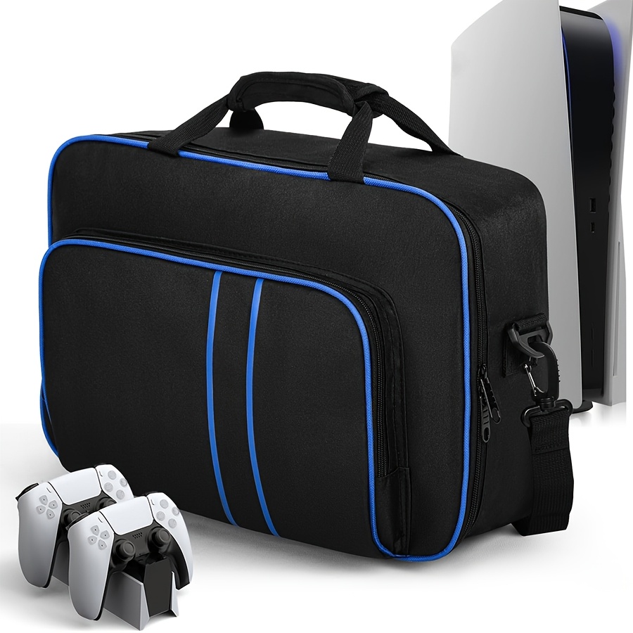TEMU Étui de Transport Premium pour PS5, 1680D Nylon Renforcé avec Rembourrage Double , Compatible Disque/Numérique/Slim/Pro + Manettes/Disques/,