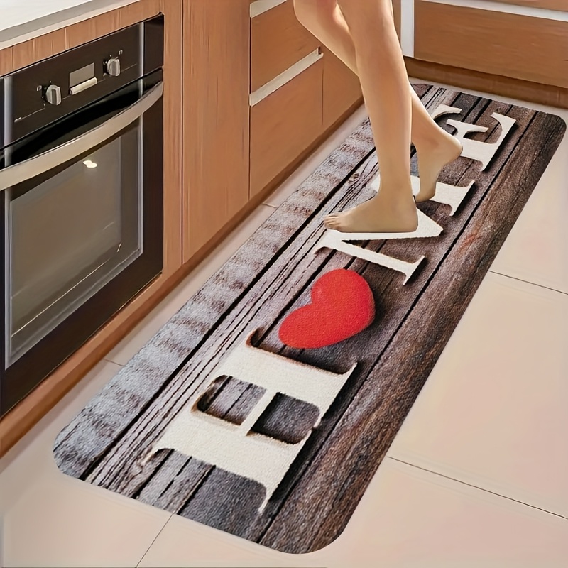 TEMU 1pc Thick 1.1cm Kitchen Mat, Home Pattern, Anti-slip, Wear-resistant, Made Of 100% Polyester Fiber, Machine Washable, For Kitchen, Living Room,