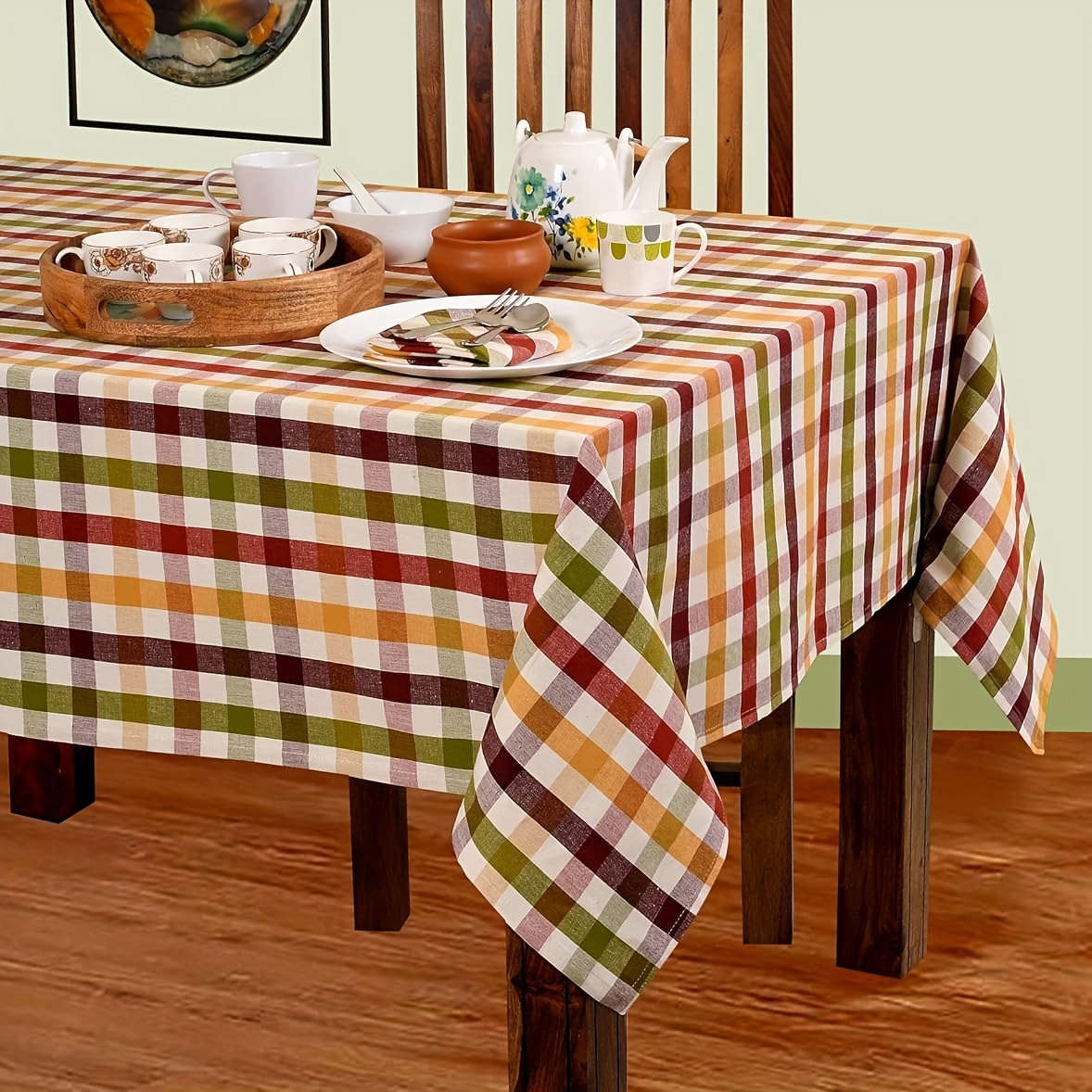 TEMU 1pc Line Christmas Tablecloth, Buffalo Checkered Tablecloth, Tablecloth, Kitchen Table Tablecloth, , Wedding, Holiday, Dinner Rectangle