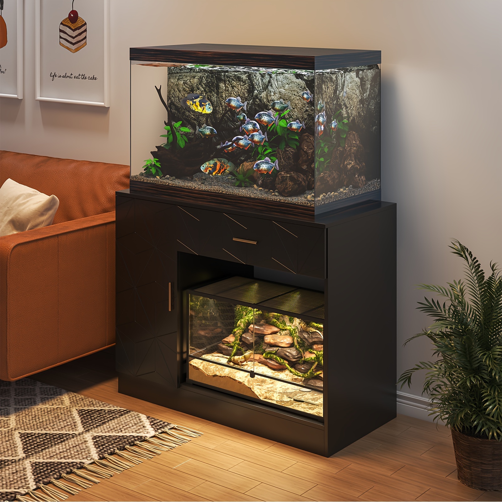 40 gallon aquarium stand 29 20 gallon fish stand black stand fish table with drawer and cabinet sturdy and pet supplies temu Temu