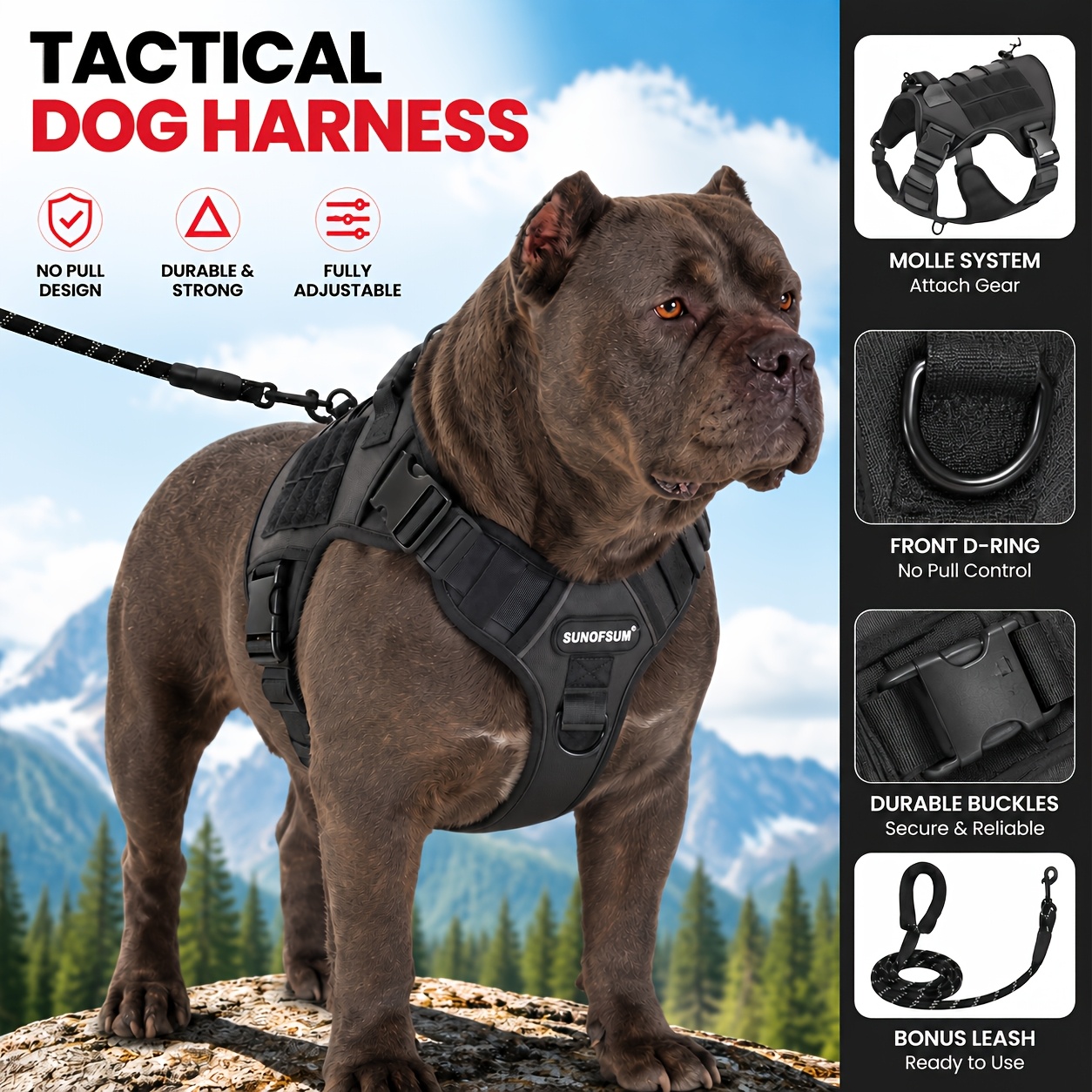TEMU Tactical Style Dog Harness And Leash Set, No Pull Heavy Duty Pet Vest Harness With Control Handle, Fully Adjustable Reflective Outdoor Walking