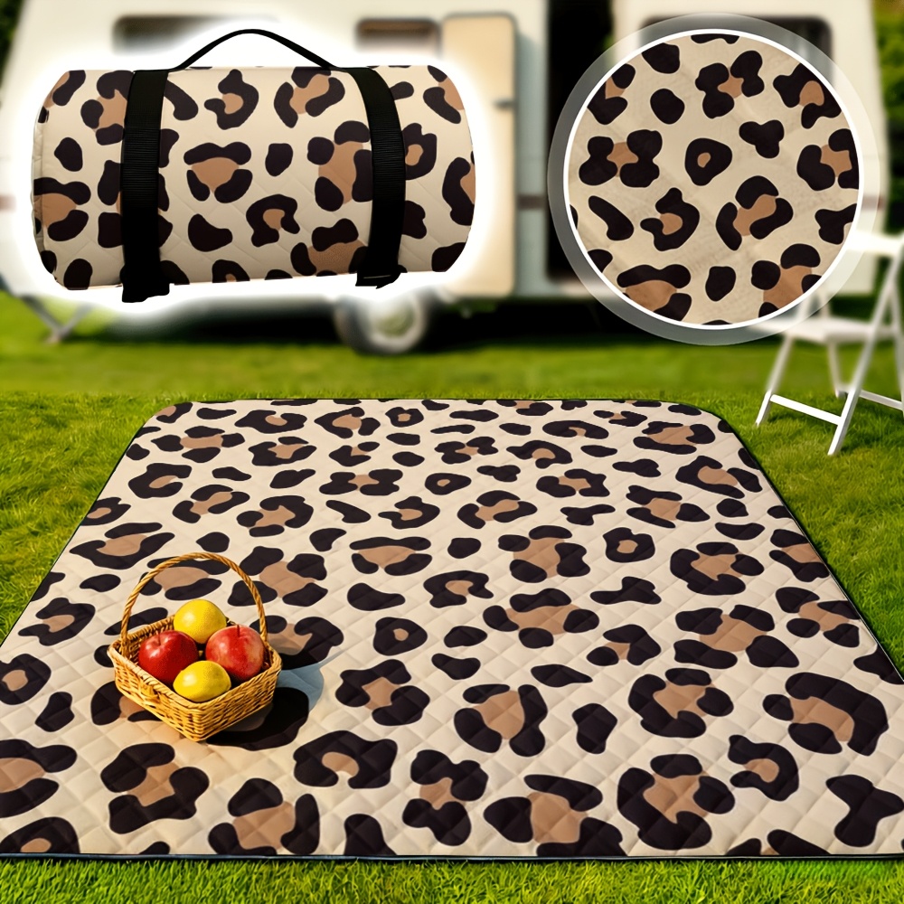 Image of 1pc, A Picnic Mat With Trendy Leopard Print Design, An Oversized And Foldable Outdoor Mat Measuring 78×78 Inches, Suitable For Beach Activities, Outdoor Hiking, Picnics, Barbecues Gatherings