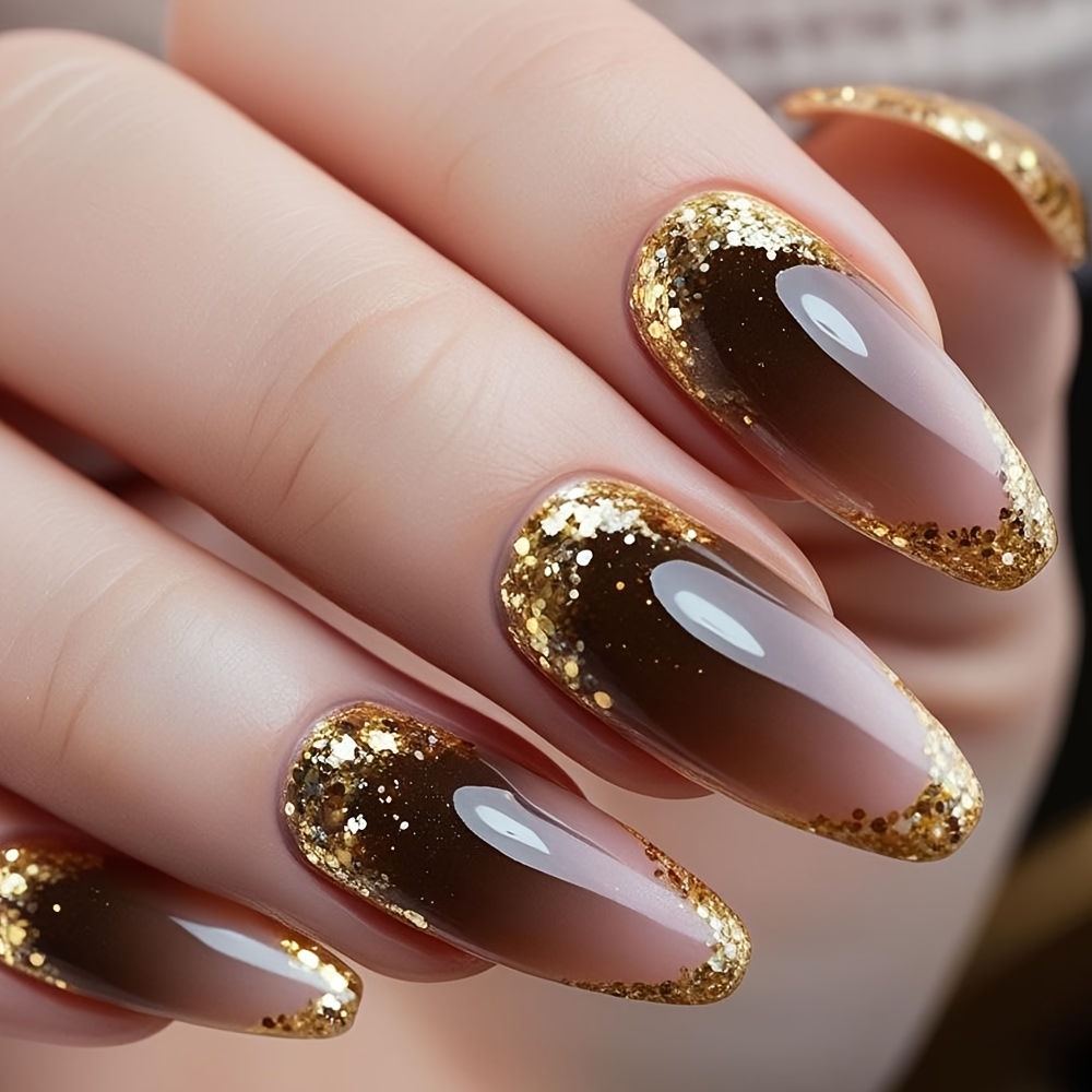 TEMU Upgrade Your Look: 24pcs Press-on Nail Set With Gradient Design, Pure Desire Aesthetic, Versatile And Skin- Effect, Fake Nails For Nail