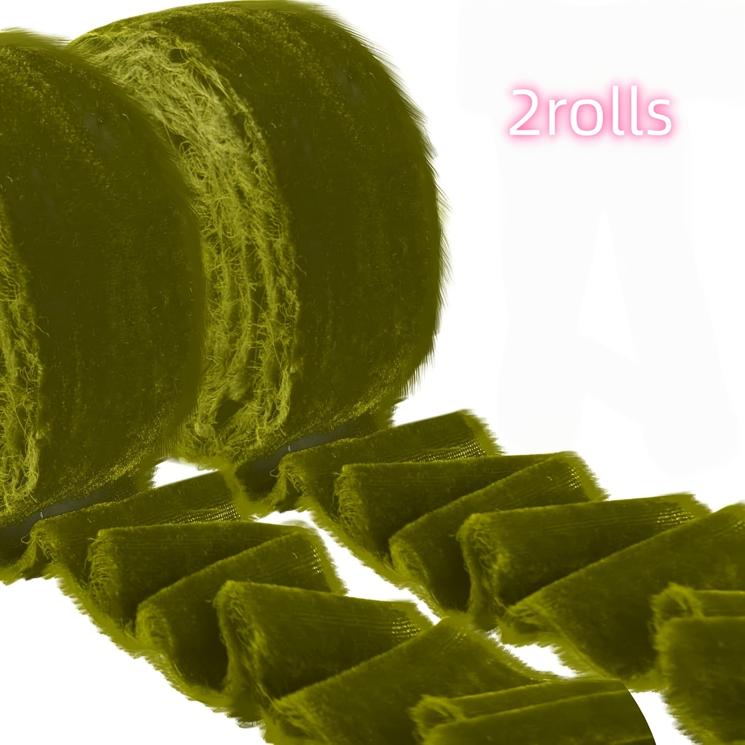 TEMU 2 Rolls 1.5 Inch 3 Yards Total Velvet Ribbon Frayed Velvet Ribbon Christmas Ribbon For Holiday Wreath Bow Decorations Gift Wrapping ( Green)