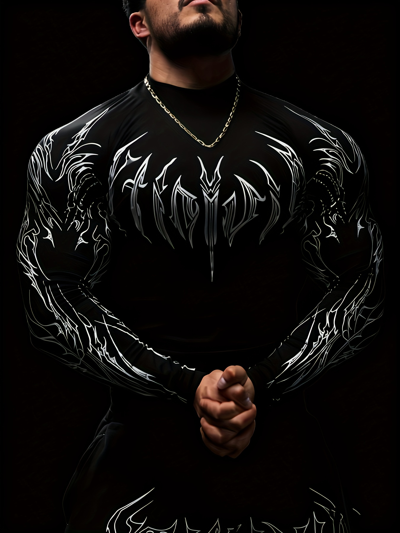 mens high neck   fit compression long sleeve shirt with geometric   design suitable for   fitness and casual   gray color block Product details 20