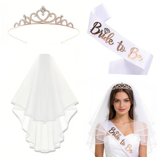 bride to be sash with tiara and veil set bachelorette party bridal shower accessories for women rose golden bride to be satin sash tiara and combo wedding party favors bridal shower gift set for bachelorette