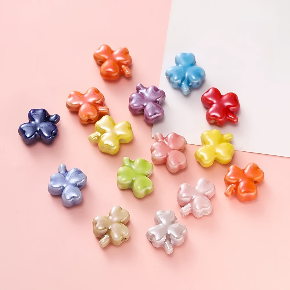 12pcs Set of Colorful Clover Ceramic Beads for DIY