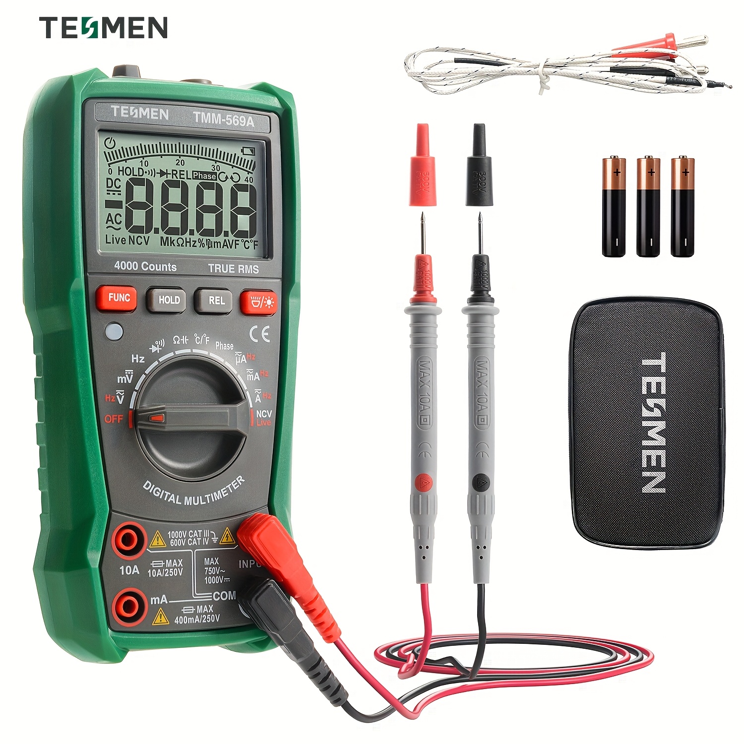 TEMU Tesmen Digital Multimeter, 4000 Ohmmeter, Auto-ranging Voltage Tester With Ncv, Voltage & Current, Resistance, Continuity, Diode,, Phase, Temperature,, Batteries Are Included, Tmm-569a