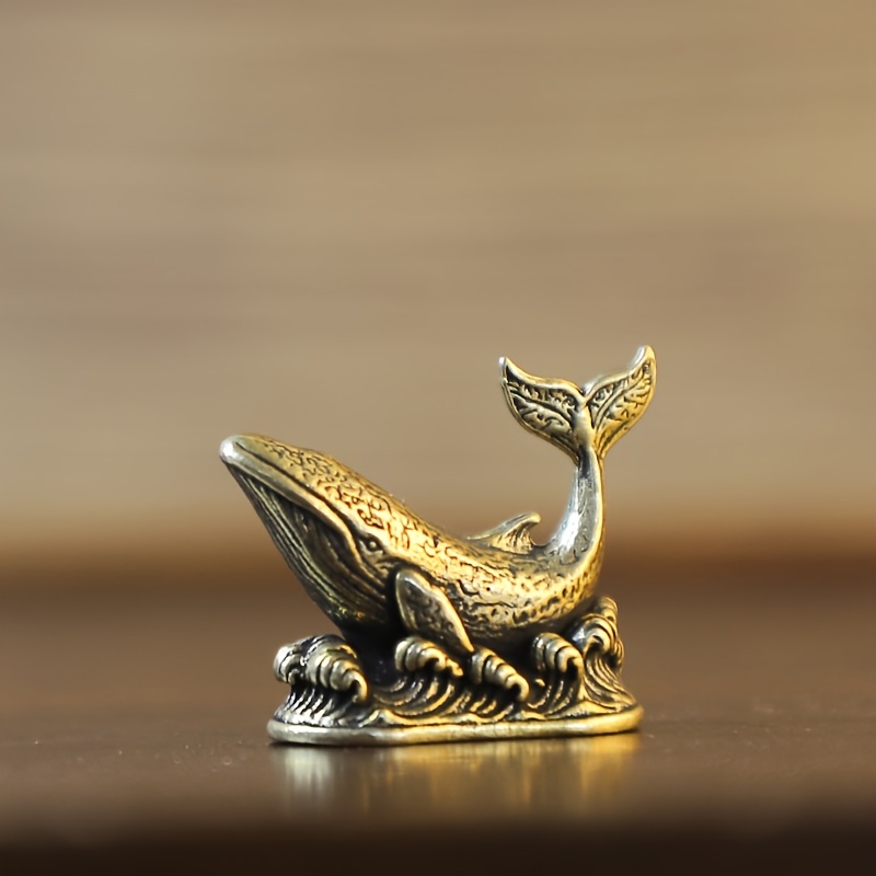 TEMU Solid Vintage Whale Riding Waves Desktop Figurine Ornament, Base Tabletop Display, Study Desk Decorative Small Craft Gift