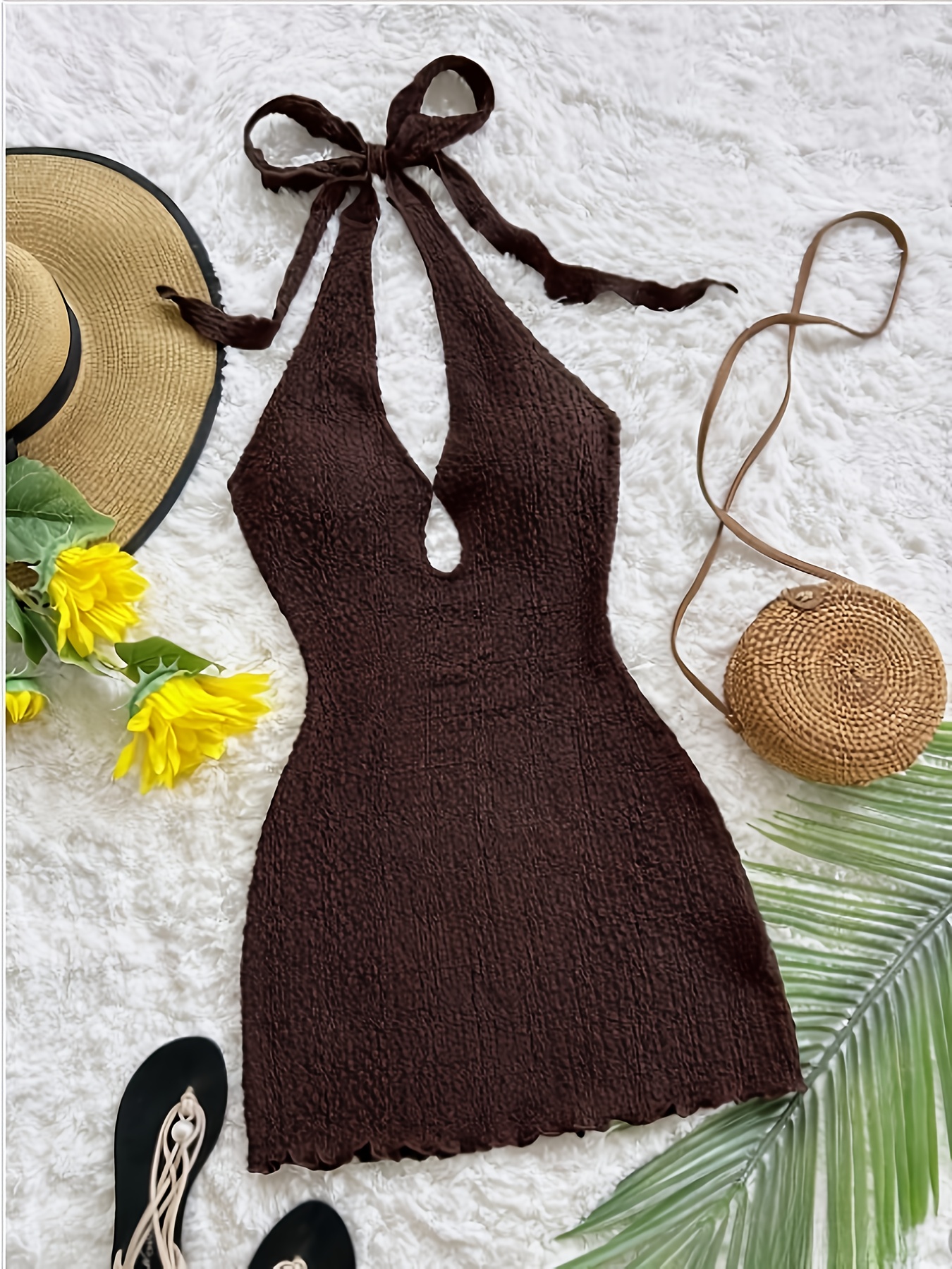 slim fit dress slacks Light Brown Ribbed Bodycon Dress - All Dresses main image 0