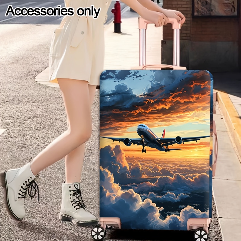 TEMU Travel Essentials, Airplane Flying Over Clouds With Vibrant Sunset Colors, Luggage Cover, Durable, Elastic Luggage Cover For 45.72 - 81.28cm