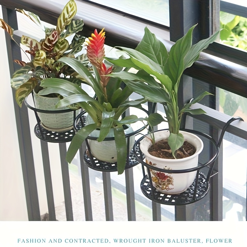 Paquete de 3 perchas de macetas colgantes de hierro forjado, con ganchos, contenedores de macetas, perchas de canasta colgante de plantas de metal, perchas de macetas colgantes, accesorios de contenedores de macetas, perchas de almacenamiento de perchas de macetas, perchas de macetas colgantes adecuadas para cercas, terrazas, balcones, plantas al aire libre, balcones con barandillas de hierro redondo, suculentas y plantas verdes, perchas de macetas.