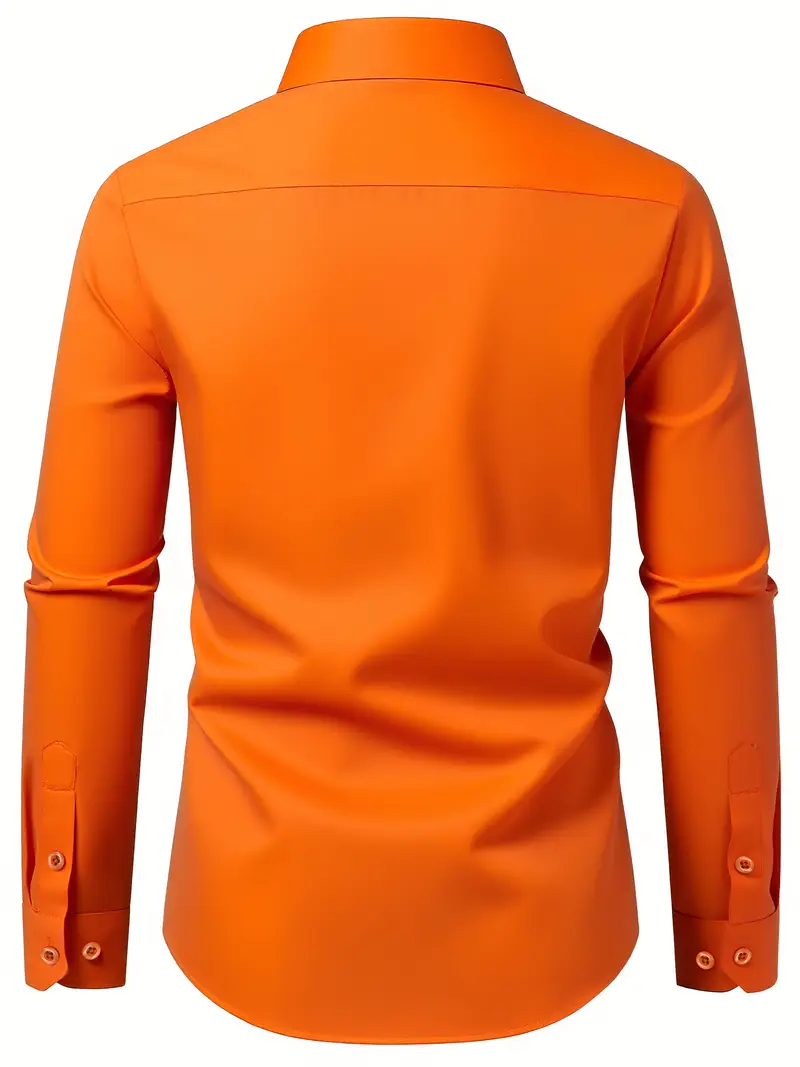mens orange button down dress shirt Vsssj Men's Button Down Shirt Vintage Solid Color Long Sleeve Lapel Collar Casual Shirt Comfortable Regular Fit Business Shirt Tops Orange M, Size: