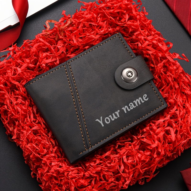 TEMU Personalized Custom Men's Luxury Pu Wallet - 1pc Fashionable - Smooth Black With Multiple Card Slots, Large Capacity, Stitching Design - Perfect