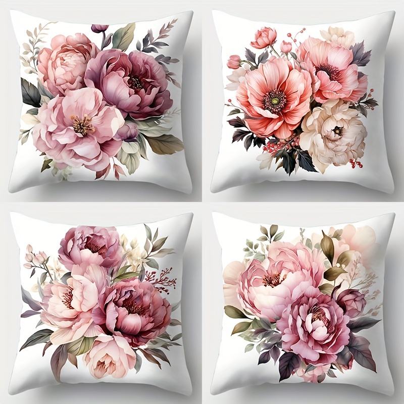 

4pcs, Flower Throw Pillow Case, Bright Colors, Exquisite And Vibrant, Vibrant Natural, Polyester Fiber, Pillow Cover, Living Room, Sofa, Pillow, Office Seat, Waist Cushion Home Decoration Room