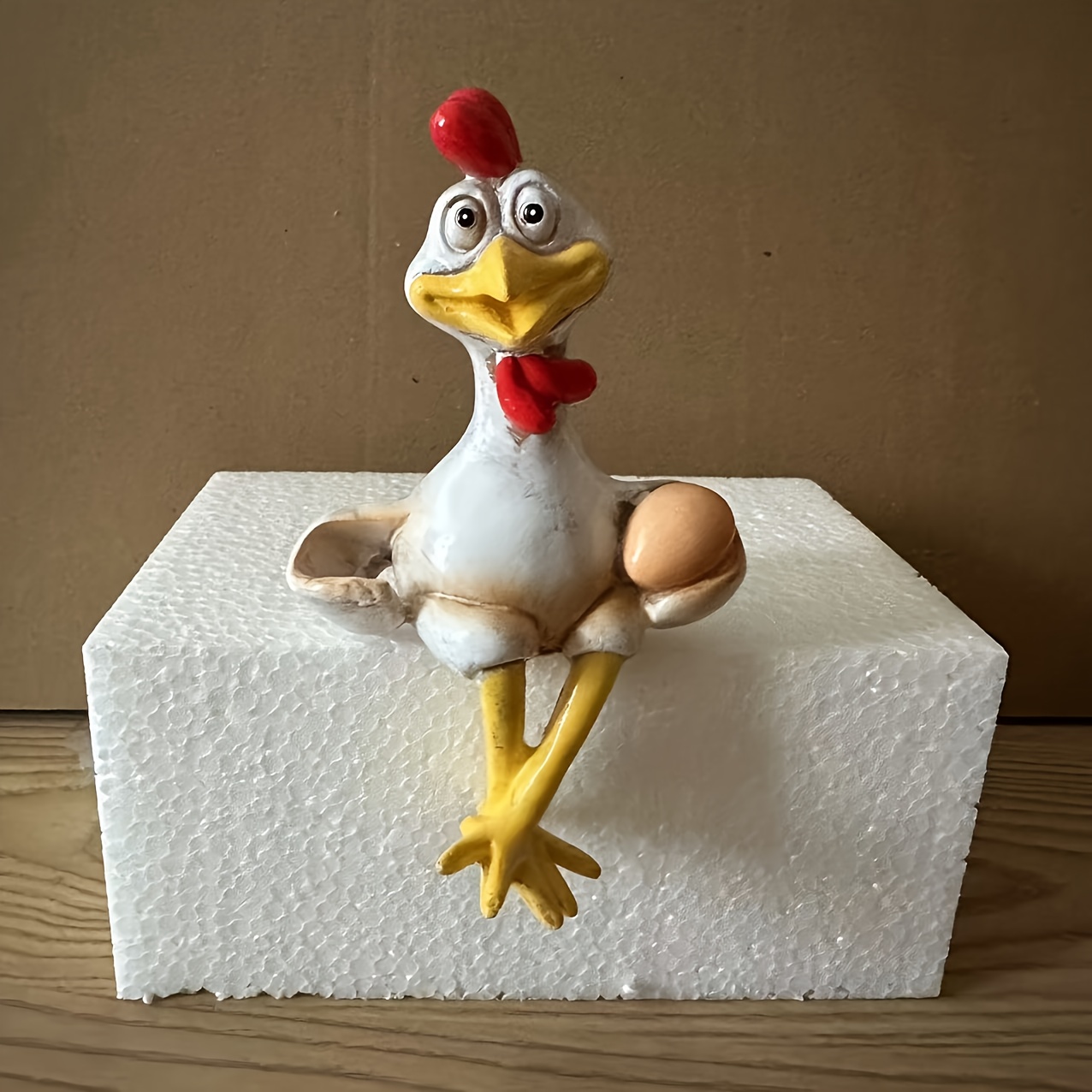 Image of 1pc Christmas Resin Chicken Sculpture Decorative Ornament - Cute And Fun Home Decor, Cute Cartoon Chicken Handmade Art Craft, Fun Decoration, No Electricity Required