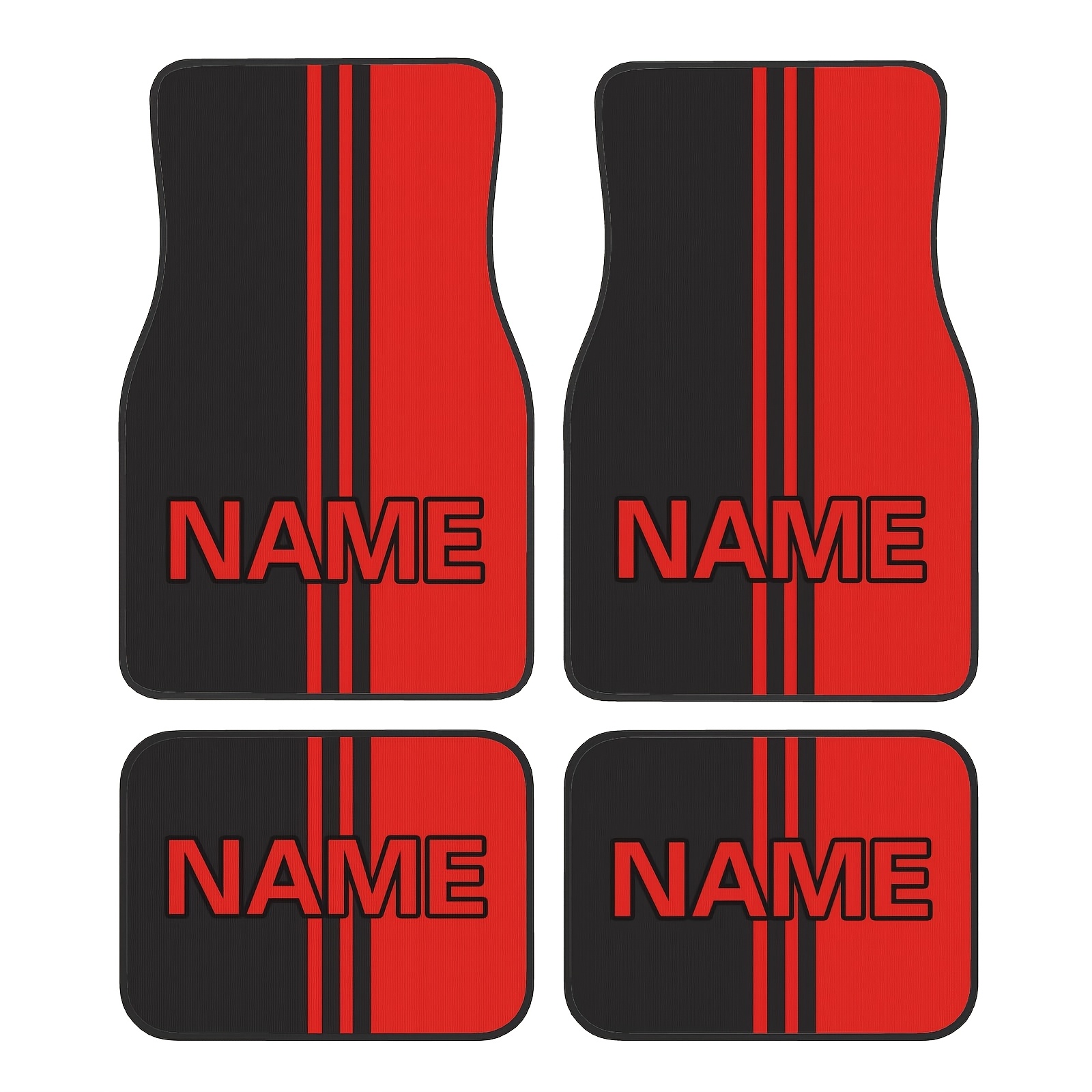 TEMU 4pcs Customizable Name Car Floor Mats, With Red Striped Personalized Design Pattern. Perfect Gift For Christmas, New Year, And Valentine's Day.