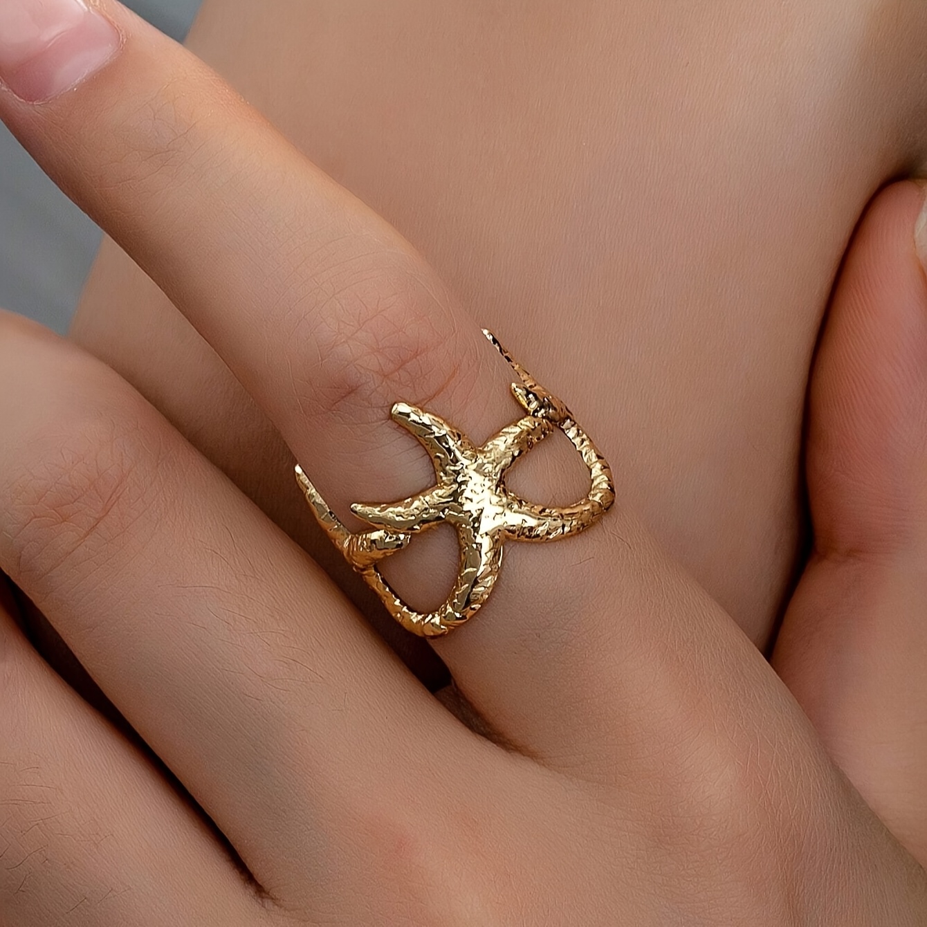 2pcs 3D Starfish & Shell Vintage Style Adjustable Ring Set