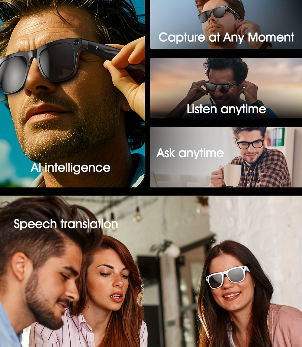xk oen pro smart glasses with ai translation, music control, wireless, long , headphones & glasses, built-in camera for video recording, photo capture, and phone calls, usb rechargeable, wireless , abs material, magnetic charging, smart glasses for recording, video recording accessory, , durable eyewear Product details 2