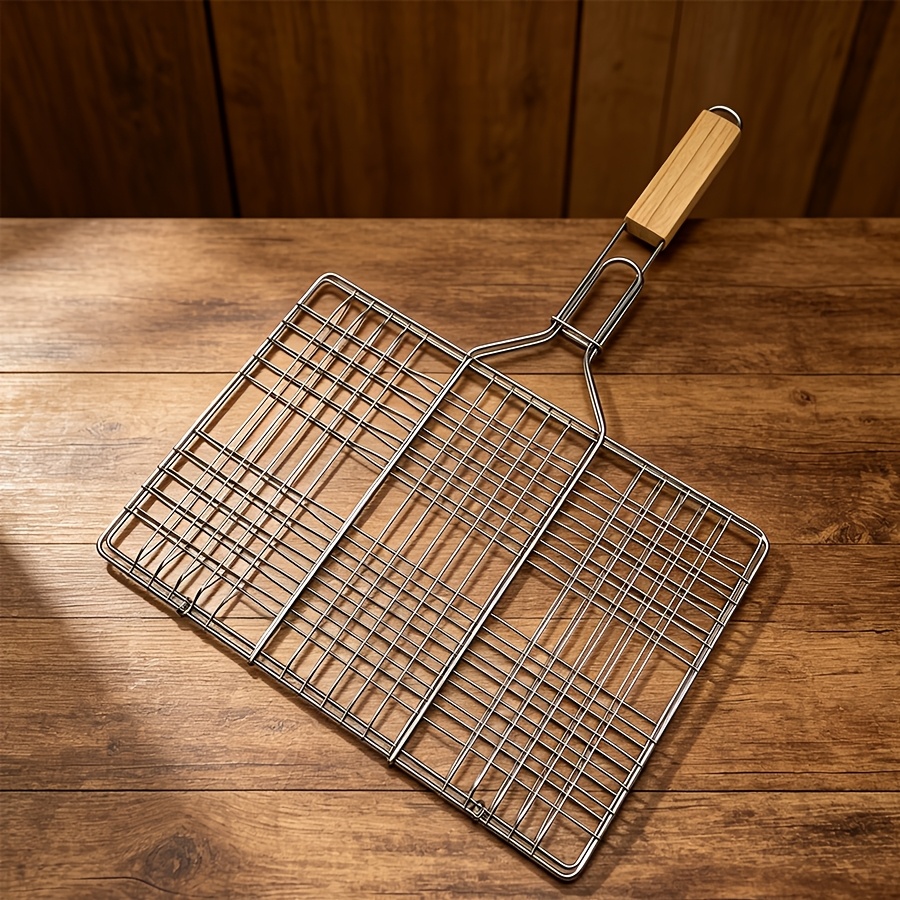 TEMU Large Barbecue Basket, Barbecue Mesh Clamp, Very Suitable For Grilling Steak, Fish, Chicken Drumsticks, Vegetables And Shrimp, Outdoor Picnic,