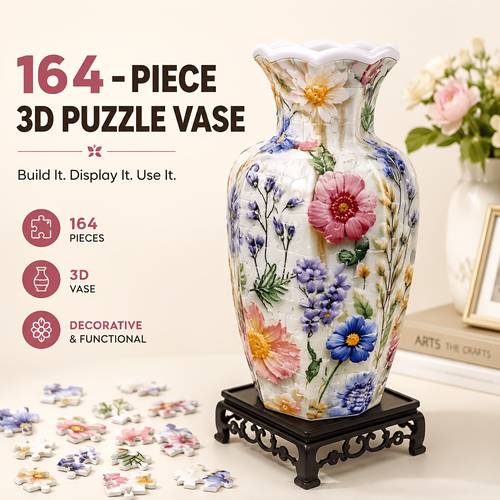 item picture decorative vase for 164pcs 3d puzzle vase with base abs plastic built in water cup no batteries required holds fresh or artificial flowers decor gift for living room bedroom office christmas gift
