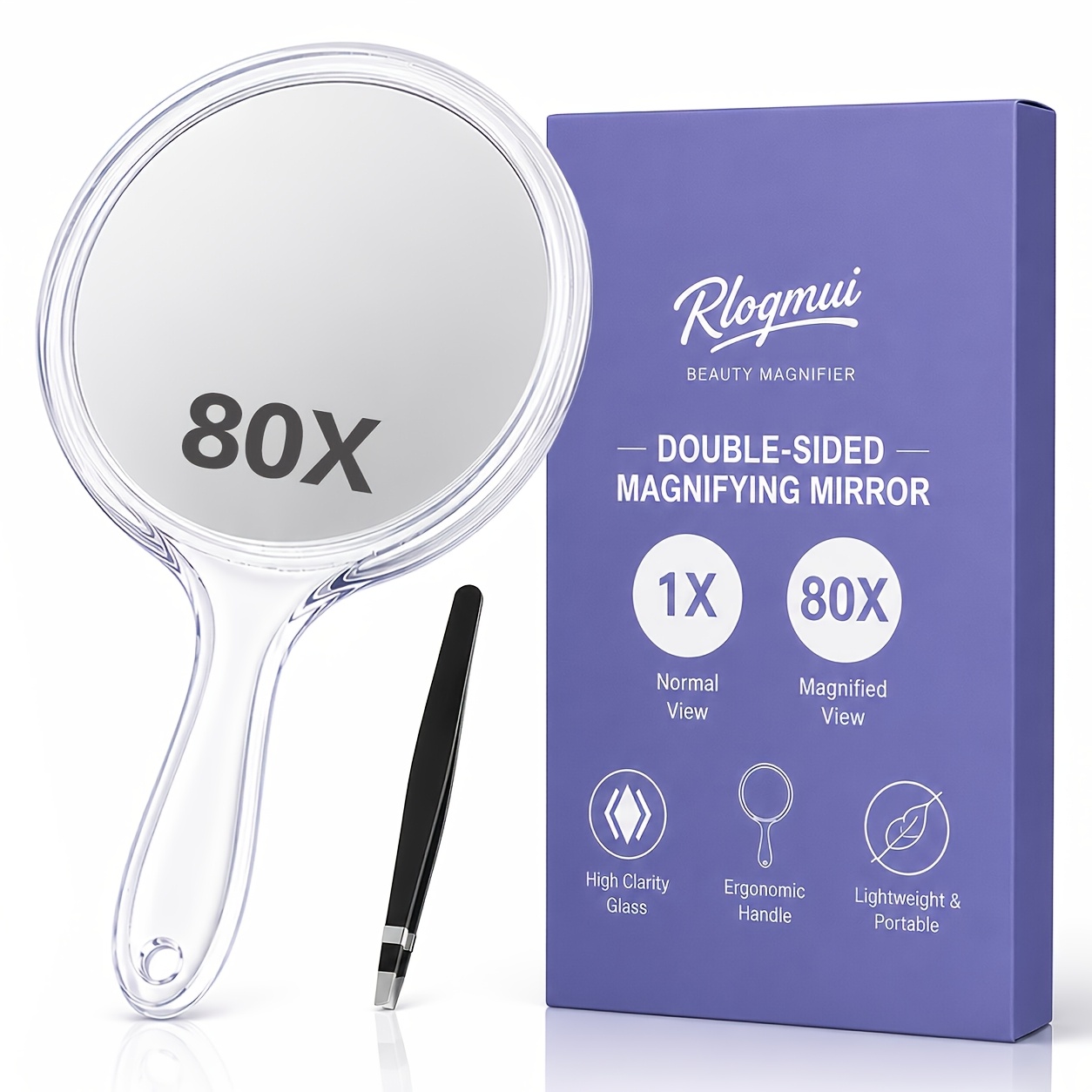 2pcs Portable Double-Sided Makeup Mirror & Tweezers Set