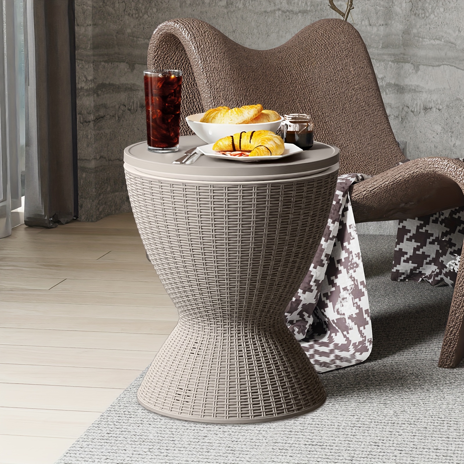 3 in 1 ice bucket combines cooler wine table and coffee table lid 30 l 8 gallon drink storage cans with ice rattan look with any patio furniture decor built in drainage plug beverage cooler drinks ice cold for hours easy to assemble details 7