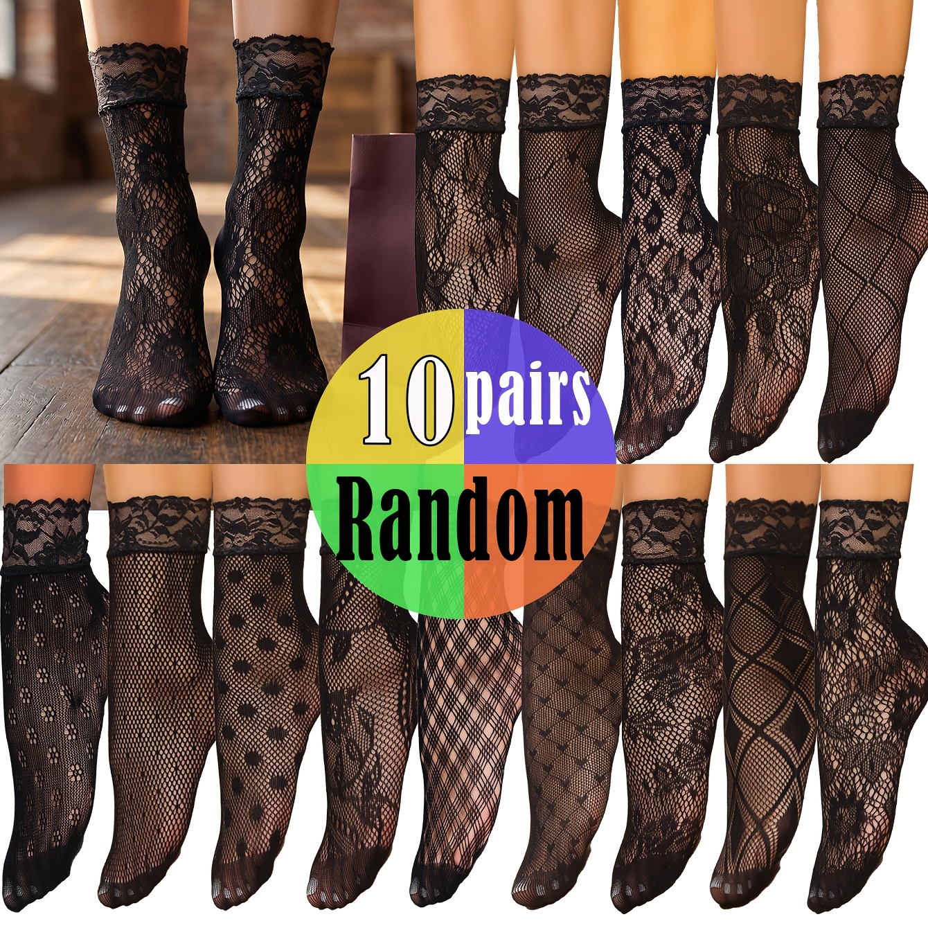 TEMU Random 10 Pairs Floral Women's Lace Short Socks