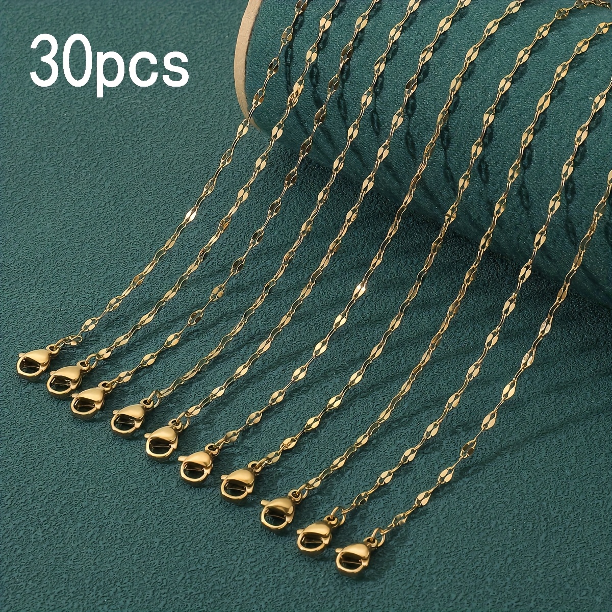 TEMU 30pcs Pack Of Stainless Steel Gold-colored Lip Chain (40+5cm) Cross Chain, Accessory, Easy, Versatile, And