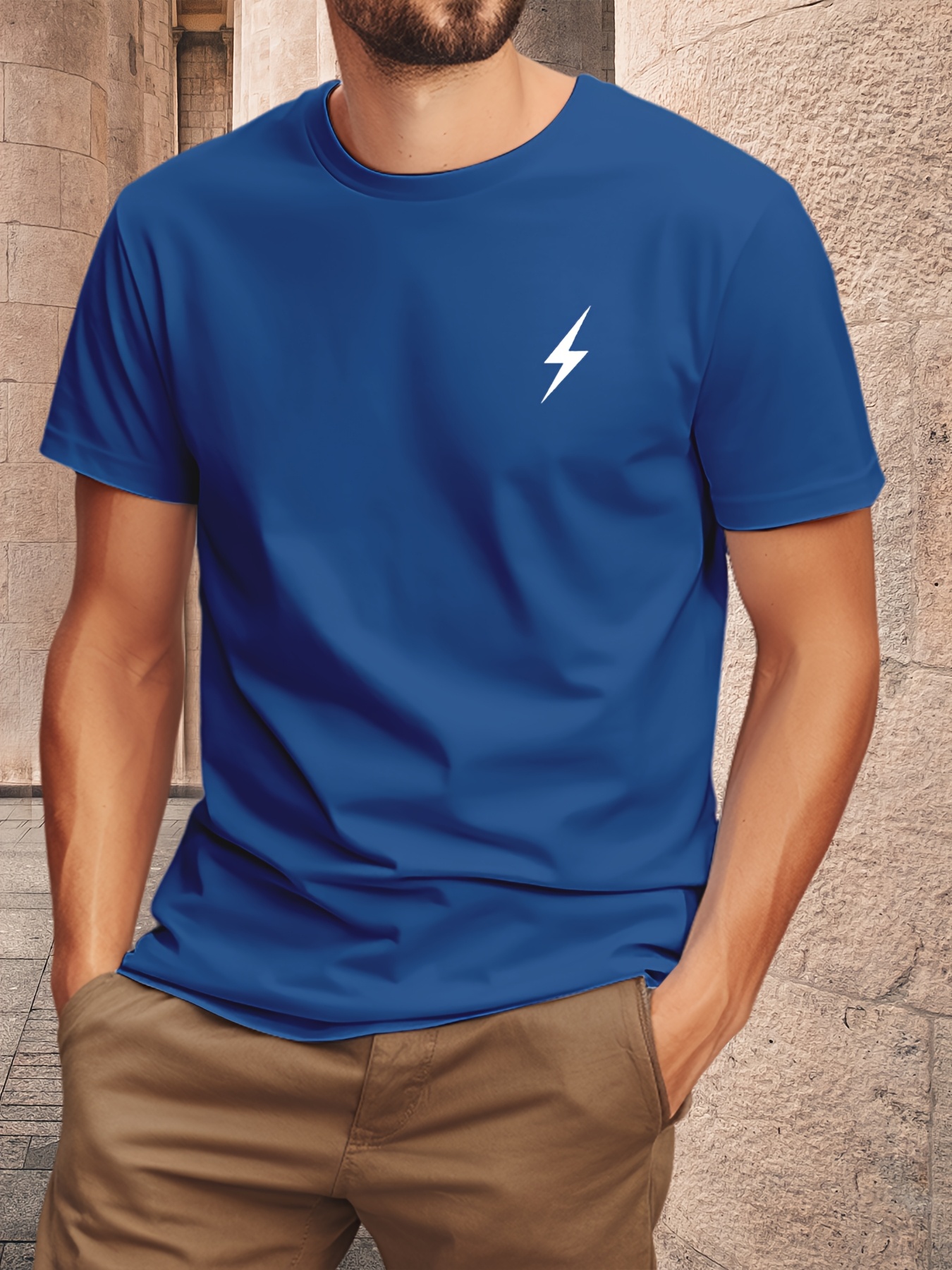 Men'S Lightning Bolt Graphic Print T-Shirt - Cotton Short Sleeve Tee, Green with Black Lightning Bolt Design, Casual Crew Neck, Regular Fit for Casual Attire, Everyday Tshirt | Graphic Tee | Cotton Shir